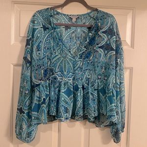 Belle and Sky blue/green flowy crop top in medium